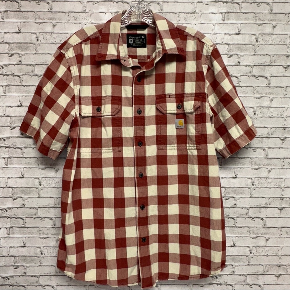 Carhartt Men’s Medium Loose Fit Midweight Short Sleeve Plaid Shirt Pockets